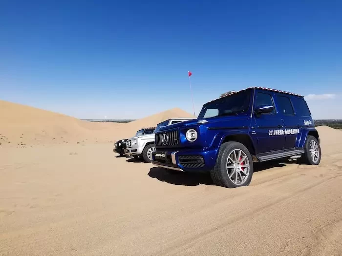  vehicles parked on the desert