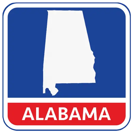 A map of the state of Alabama in the United States. The map is colored white.