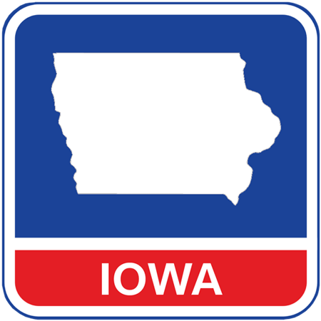 A map of the state of Iowa in the United States. The map is colored white.