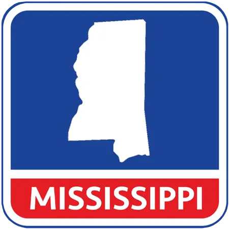 A map of the state of Mississippi in the United States. The map is colored white.