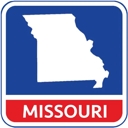 A map of the state of Missouri in the United States. The map is colored white.