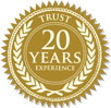 Certified seal representing 20 years of trusted experience