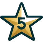 Five star emblem with the number five, representing top-notch rating.