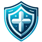 a blue shield with a white checkmark inside, symbolizing protection against digital threats.