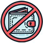 No-wallet symbol indicating a restriction or prohibition on wallet use.