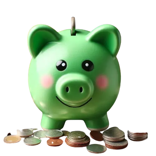  Green piggy bank with a plant sprout growing from the top, symbolizing financial growth or eco-friendly investment.