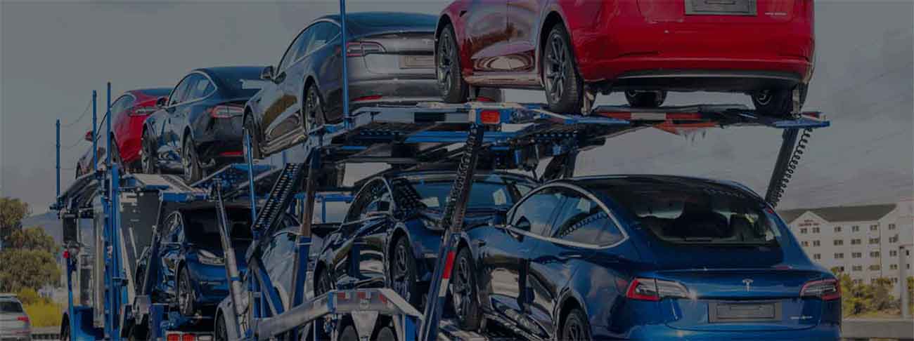 Car carrier truck loaded with Tesla cars