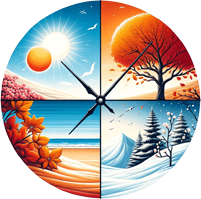  Seasonal clock: spring blooms, summer sun, autumn leaves, winter snowflakes.