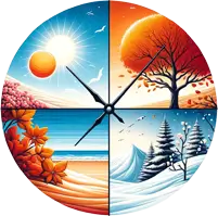  Seasonal clock: spring blooms, summer sun, autumn leaves, winter snowflakes.