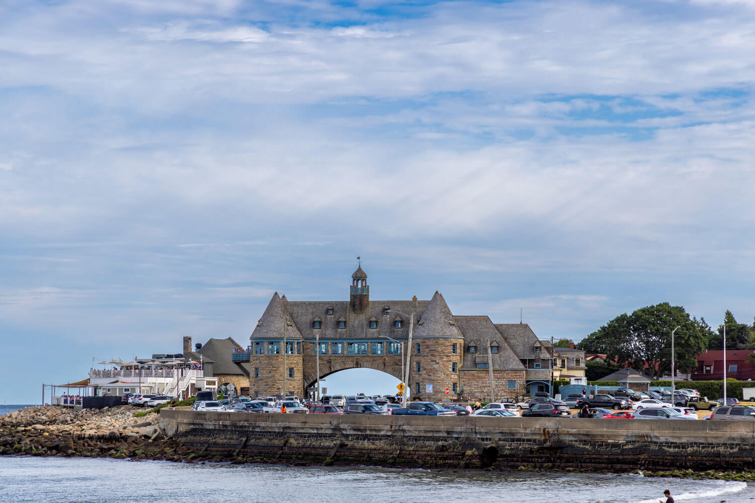 Historic stone Towers overlooking the beach in Narragansett, Rhode Island